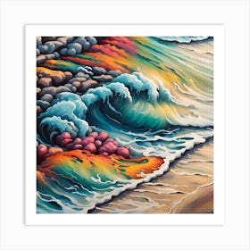 Colorful Waves Dancing On The Shoreline Art Print