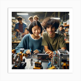 Young Gen Alpha Teens building Robots Art Print