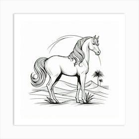 Line Art Arabian stallion 3 Art Print