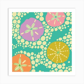 IN THE SURF Coastal Beach Sea Urchins and Sand Dollars in Bright Summer Colours Art Print