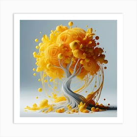 A 3D Rendering Of A Tree With Bright Yellow Leaves And An Abstract Style 3 Art Print