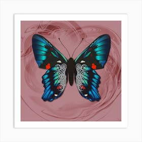 Mechanical Blue Butterfly The Ancyluris Meliboeus On A Pink Background Art Print