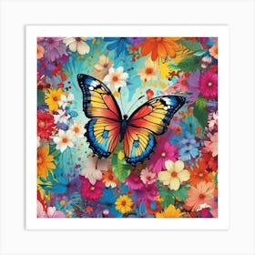 Butterfly On Flowers Art Print