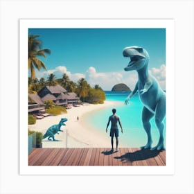 T-Rex On The Beach Art Print