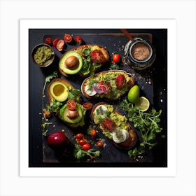 Avocado Toast On A Black Background Art Print