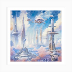 AI Aqua Lumina: Futuristic Utopia Art Print