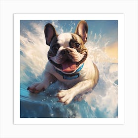 Frenchie Surfing Art By Csaba Fikker 001 Art Print