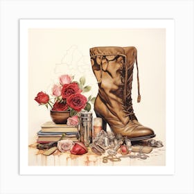 Boots And Roses 4 Art Print