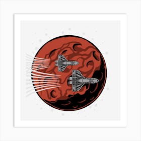 Spaceships Flying Over Red Planet Art Print