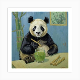 Panda Drinking Green Tea Art Print