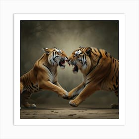 Tigers Fighting Art Print