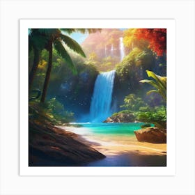 Waterfall In The Jungle 15 Art Print