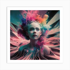 Girl With Colorful Hair Art Print