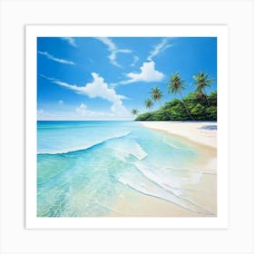 Watercolour Landscape Virgin Island Beach Minimalist Pale Blue Sky Studio Photography Art Print