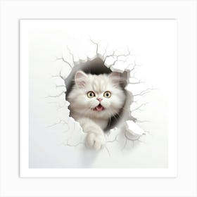 White Cat In A Hole Art Print