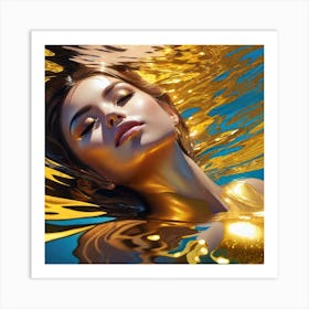 Woman in water gold Art Print