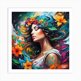 Woman With Flowers In Her Hair 3 Art Print