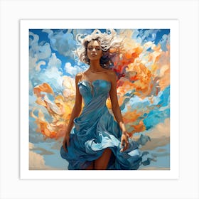 Girl In A Blue Dress Art Print