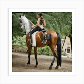 Woman Riding A Horse Art Print