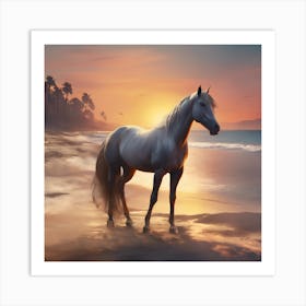 0 Horse On The Beach At Sunset Esrgan V1 X2plus Art Print