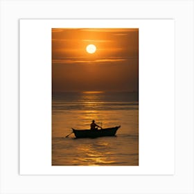 Man In Boat At Sunset Art Print