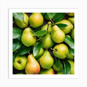 Green Pears With Leaves Art Print