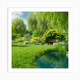 Pond In The Garden Art Print