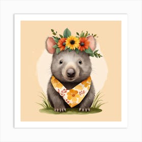 Floral Baby Wombat Nursery Illustration (16) Art Print