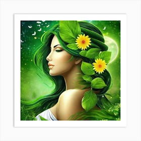 Green Haired Woman Art Print