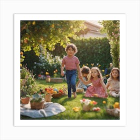 Children Playing In The Garden Art Print