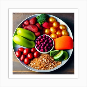 Healthy Food Plate On Wooden Table Art Print