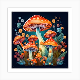 Mushrooms And Flowers 16 Art Print