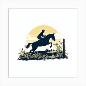 Silhouette Of Horse And Rider Art Print