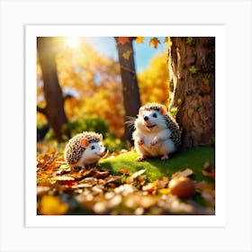 Hedgehogs In Autumn Art Print