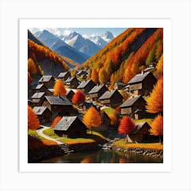 Autumn Village In The Mountains 4 Art Print