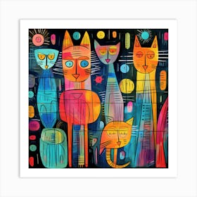 Cats In The Night 1 Art Print