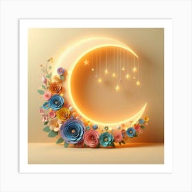 Islamic Crescent With Flowers Art Print
