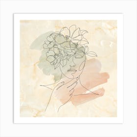 Woman With Flowers On Her Head 1 Art Print