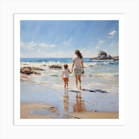 Mother And Child On The Beach Art Print