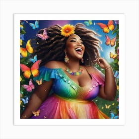 Rainbow Woman With Butterflies Art Print