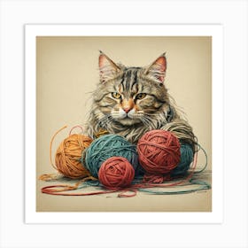 Cat With Yarn Canvas Print Art Print