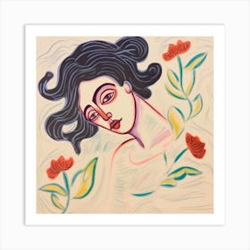 Woman With Flowers 05 Art Print