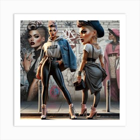 Two Women In Front Of A Graffiti Wall Art Print