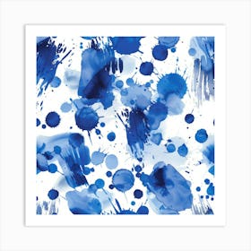 Blue Watercolor Splashes Art Print