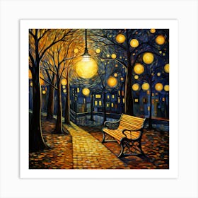 Park Bench At Night 1 Art Print