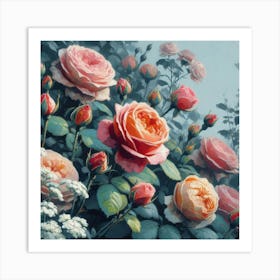 Roses, Watercolor Style Painting 1 Art Print