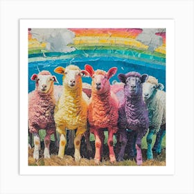 Rainbow Sheep Retro Collage 3 Art Print