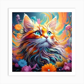 Colorful Cat With Blue Eyes 1 Art Print