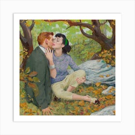 Kissing In The Woods Art Print