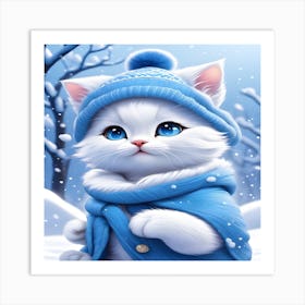 Snowy White Cat Art Print